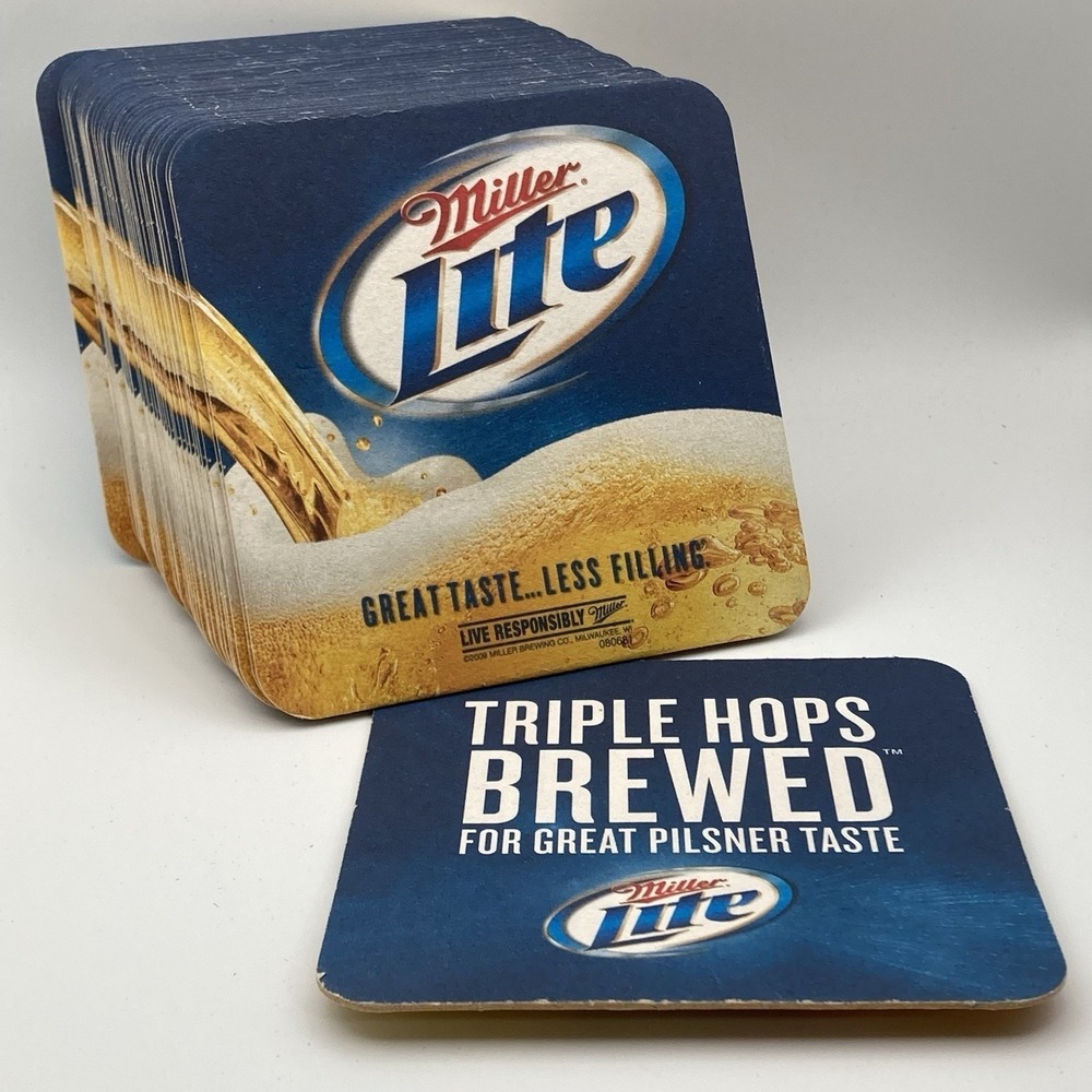 2009 Cardboard Coasters / Miller Lite / Great Taste Less Filling / Pack of 45